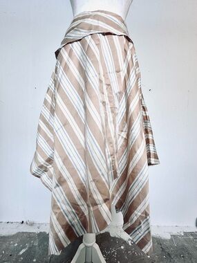 Maeve by Anthropologie Beige White Blue Striped Asymmetrical Midi Skirt